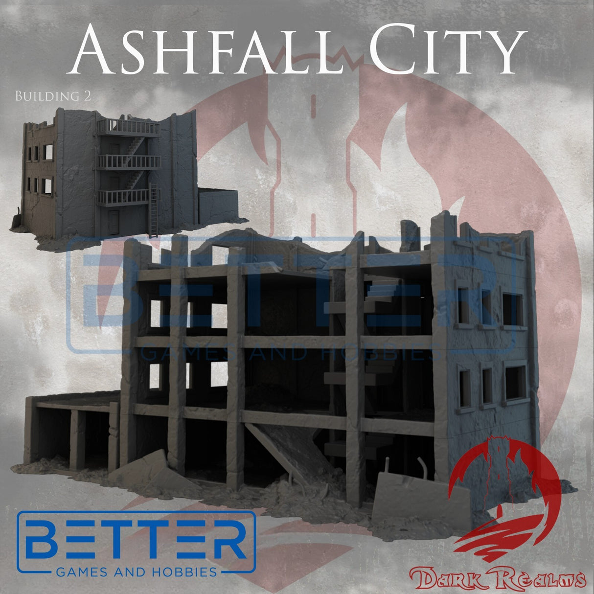 Ashfall City - Building 2. Terrain for sci-fi tabletop wargaming 28-32mm & 15mm scale