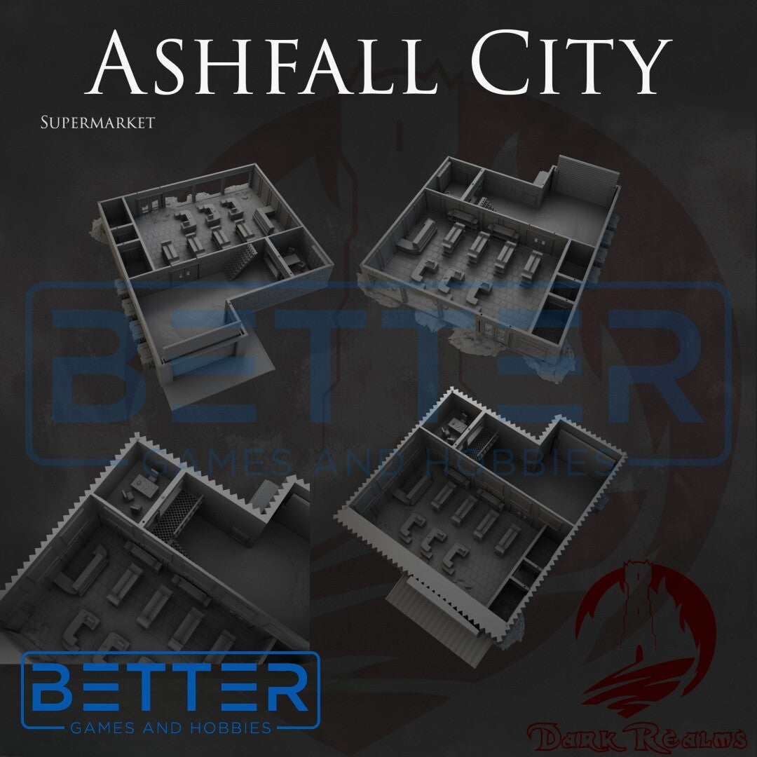 Ashfall City - Supermarket. Terrain for sci-fi tabletop wargaming 28-32mm & 15mm scale