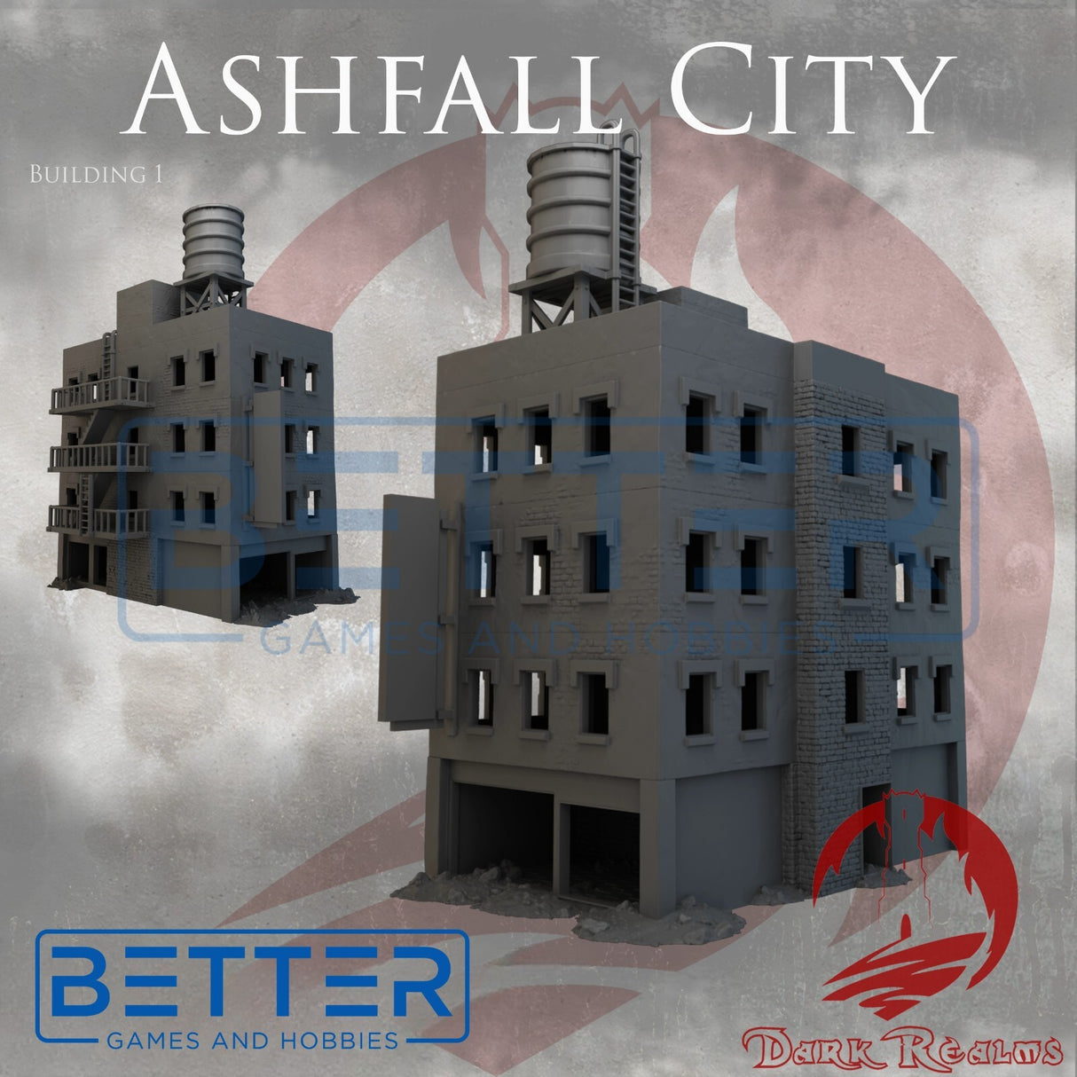 Ashfall City - Building 1. Terrain for sci-fi tabletop wargaming 28-32mm & 15mm scale