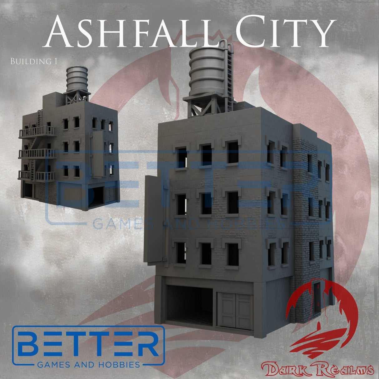 Ashfall City - Building 1. Terrain for sci-fi tabletop wargaming 28-32mm & 15mm scale