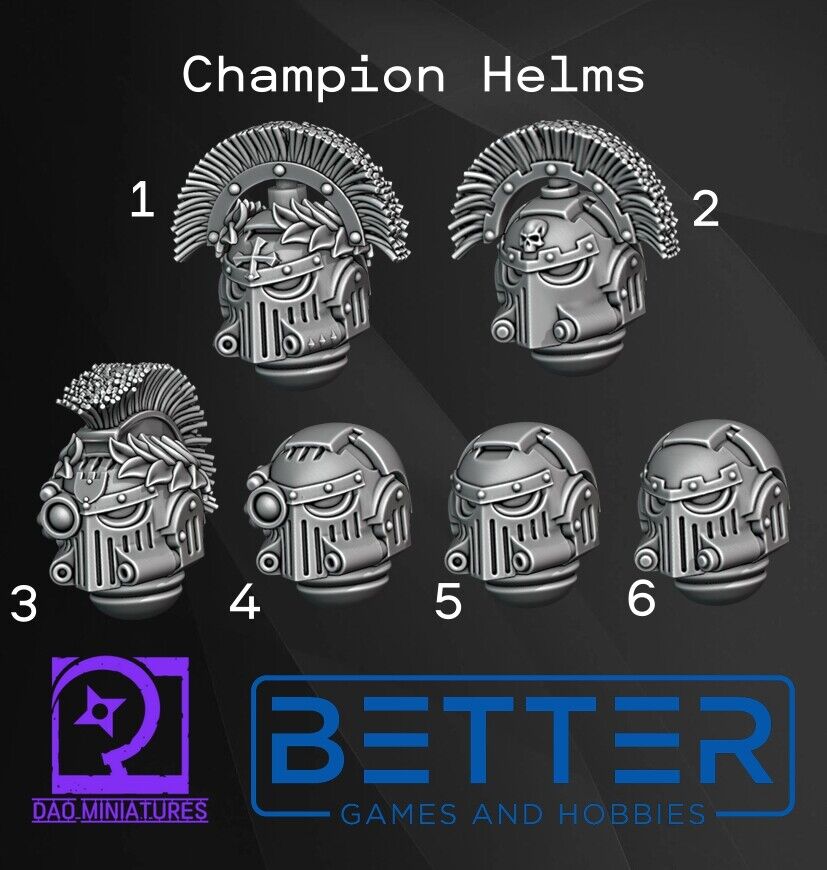 Heads - Champion Helms for 2nd born marines. Sci-Fi wargaming, Grimdark, RPG