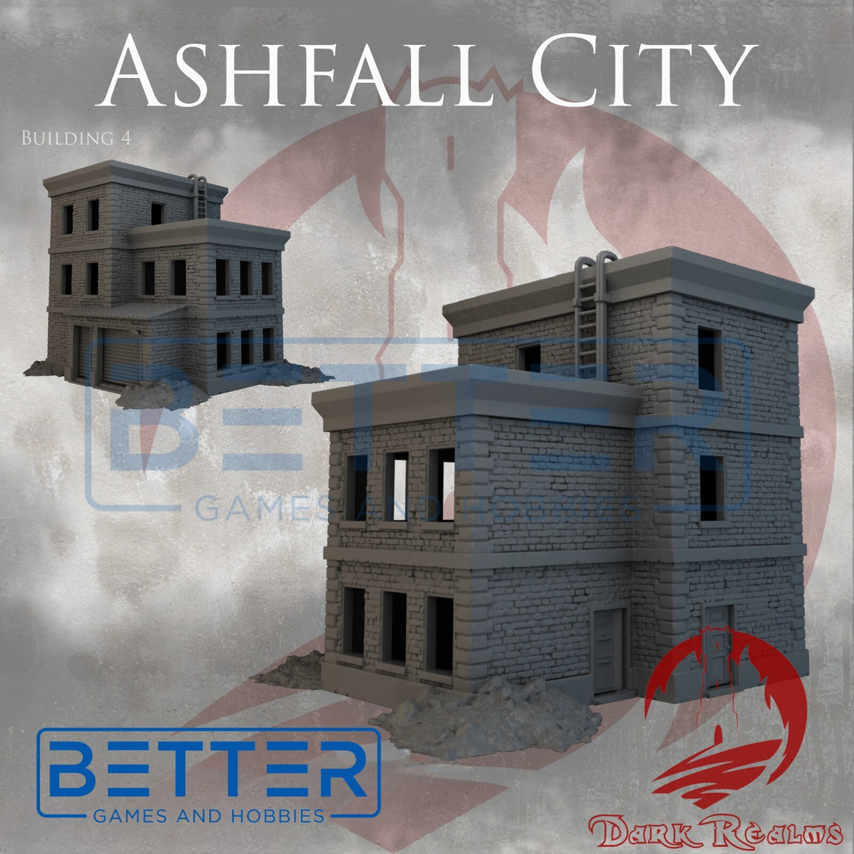 Ashfall City - Building 4. Terrain for sci-fi tabletop wargaming 28-32mm & 15mm scale