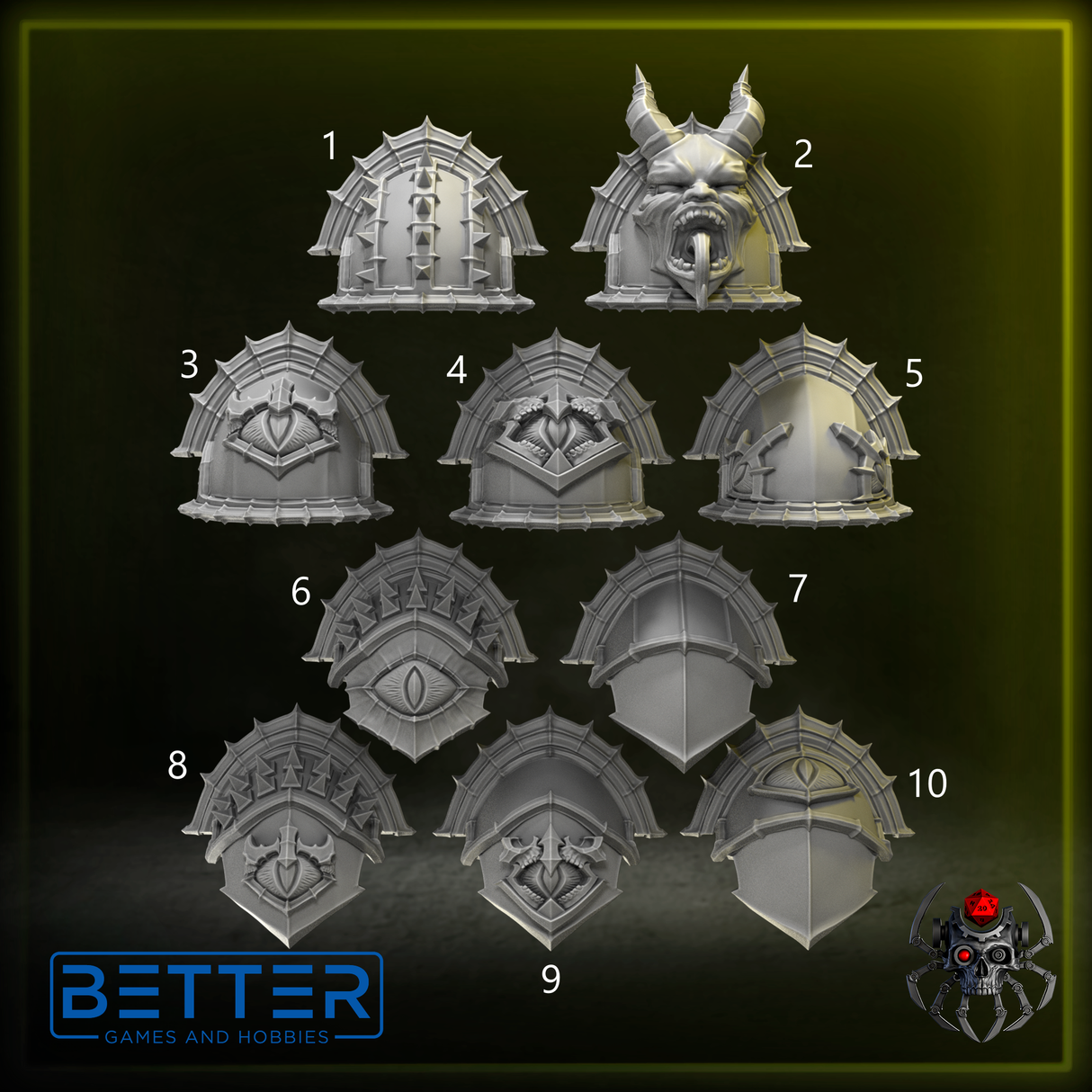 Shoulder Pads, Set 2 - Obsidian Conquerors. Conversion parts for sci-fi wargaming, 2nd born marine