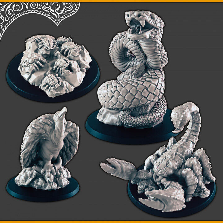 Desert Creatures - 28mm scale 3d printed miniatures for fantasy wargaming RPG