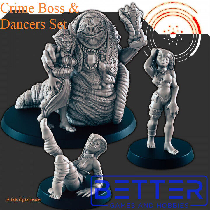 Crime Boss & Dancers - 28mm Scale Miniatures for Sci-Fi Wargaming