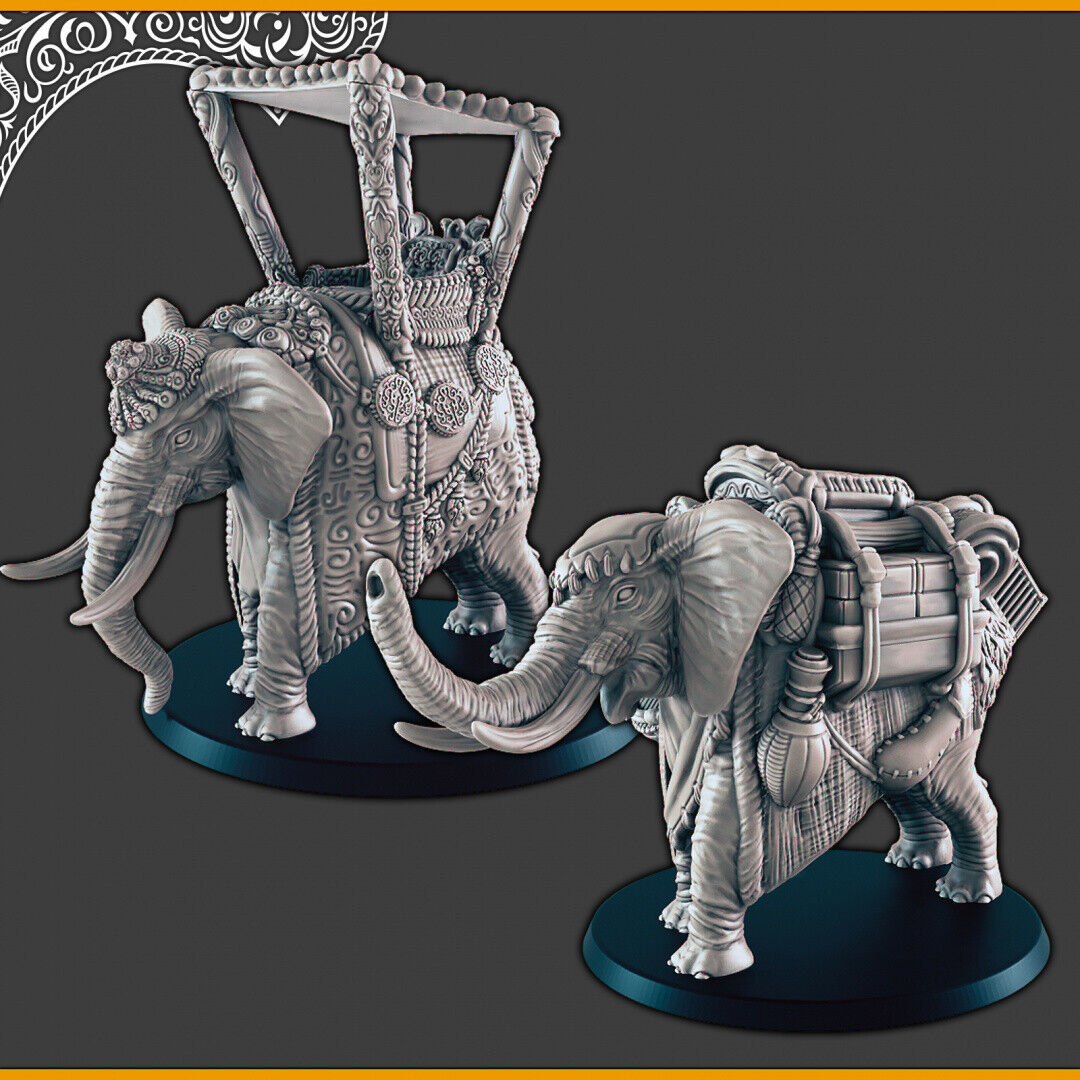 Elephants - 28mm scale 3d printed miniatures for fantasy wargaming RPG