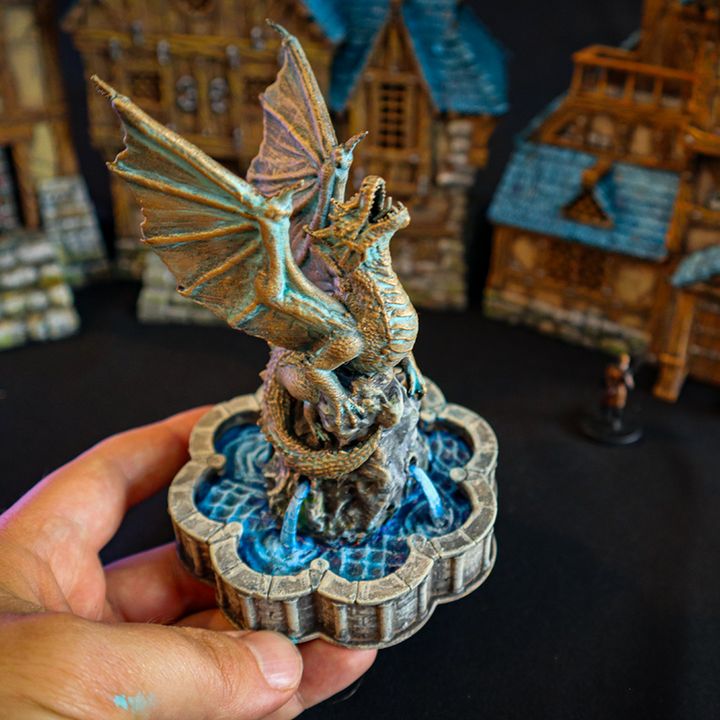City of Tarok 2, Dragon Fountain - 32, 28, & 15mm scale for Fantasy terrain, RPG