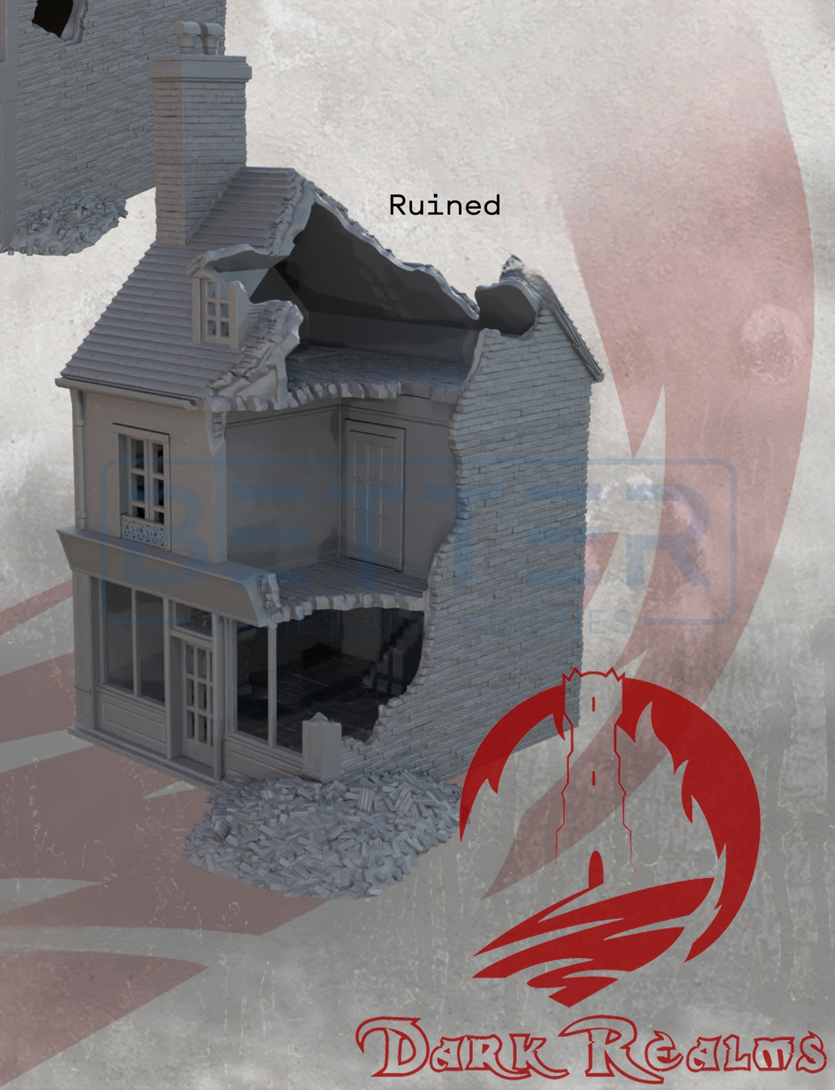 Overlord 1944, Ruined building 1 - 32, 28, 15 and 10mm Scale, for Fantasy, Historical terrain RPG