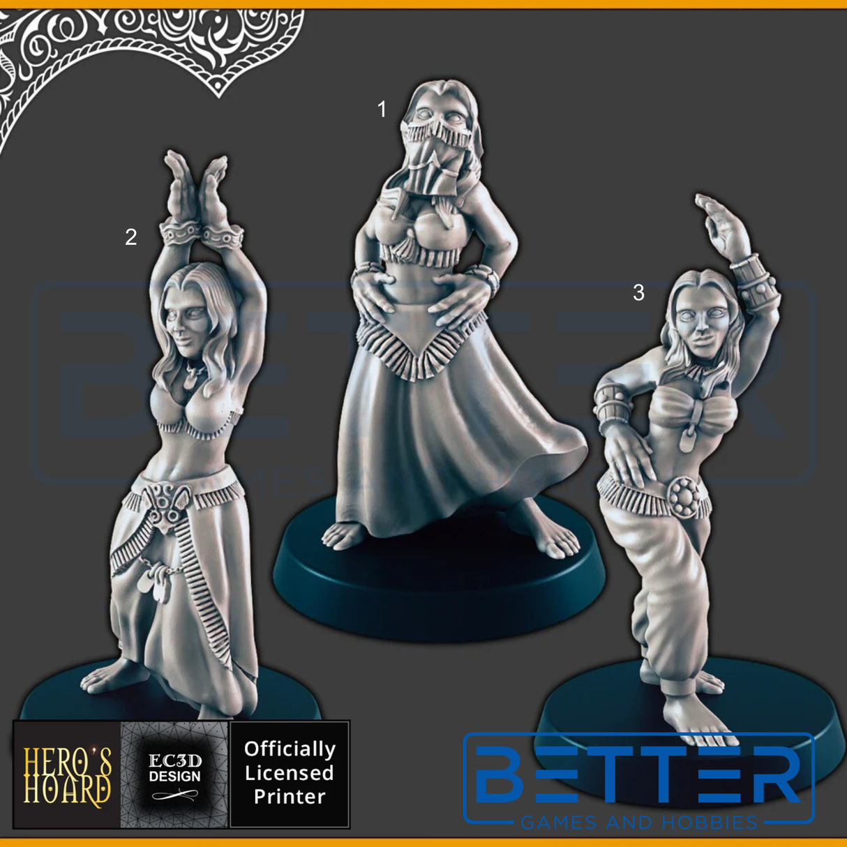 Desert Dancing Girls 28mm Scale 3d printed miniatures for fantasy wargaming RPG