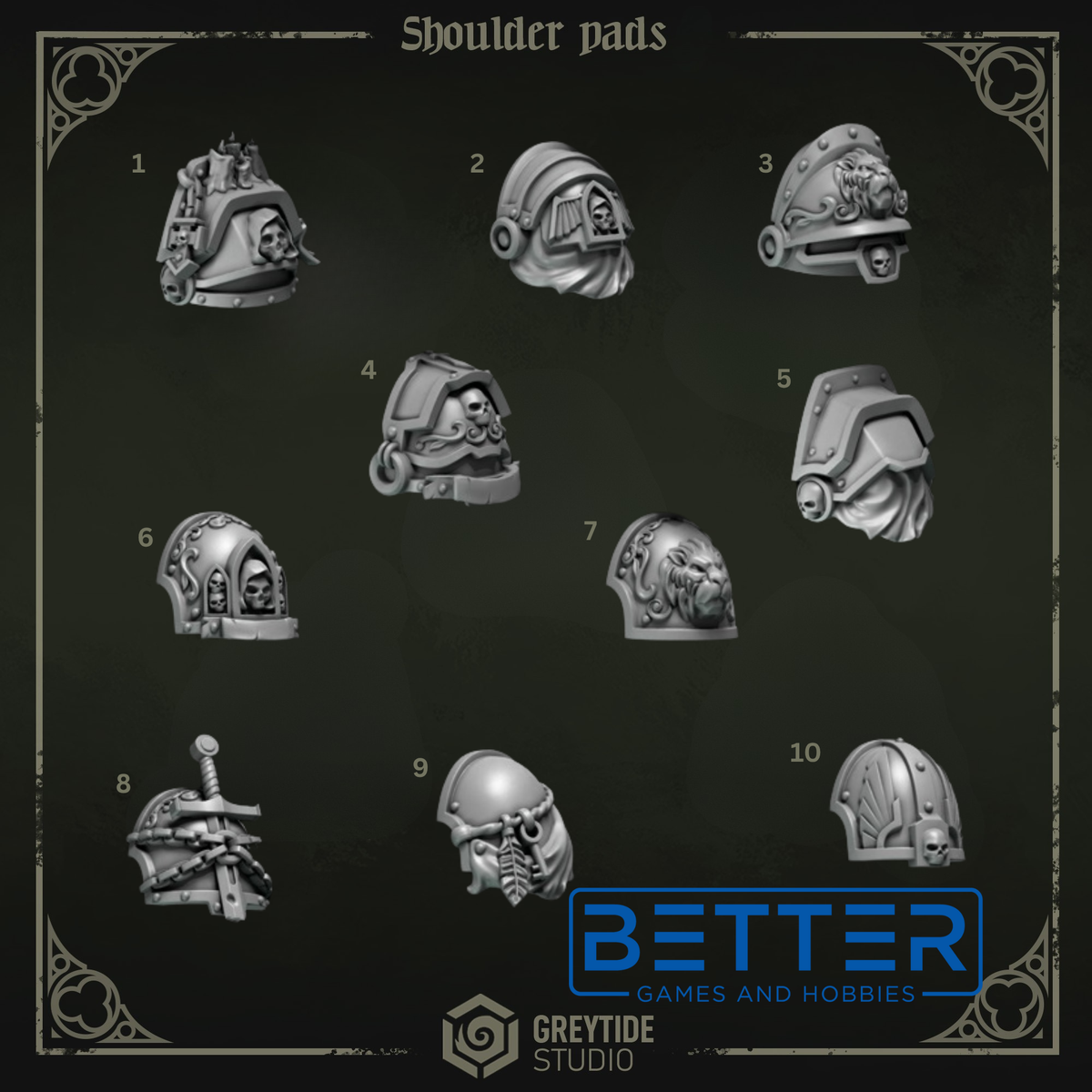 Shoulder Pads, Pack 2 - Eternal Pilgrims Conversion parts for sci-fi wargaming miniatures