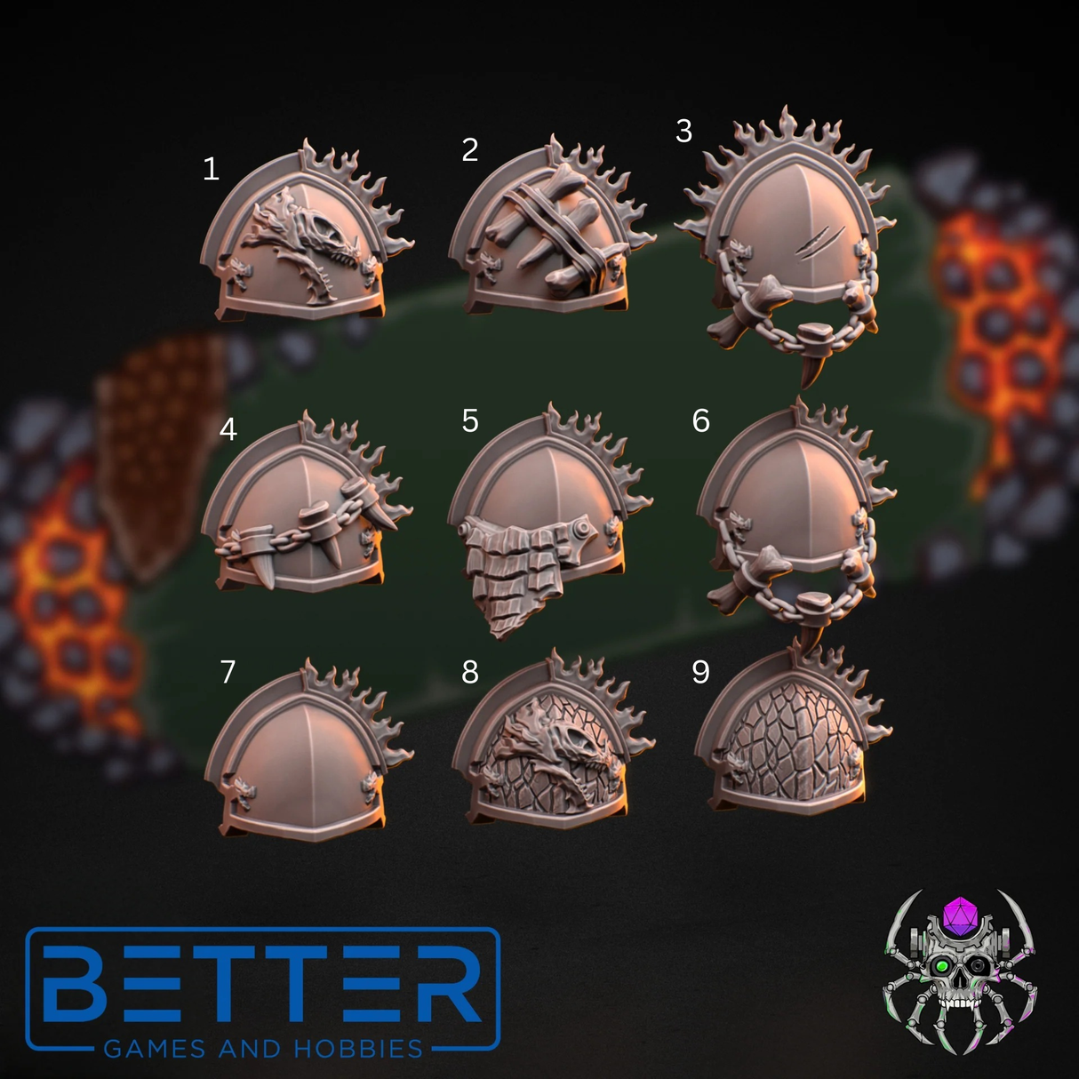 Shoulder Pads, Flame Lizards - Dragon Riders. Conversion parts for sci-fi wargaming, 2nd born marine