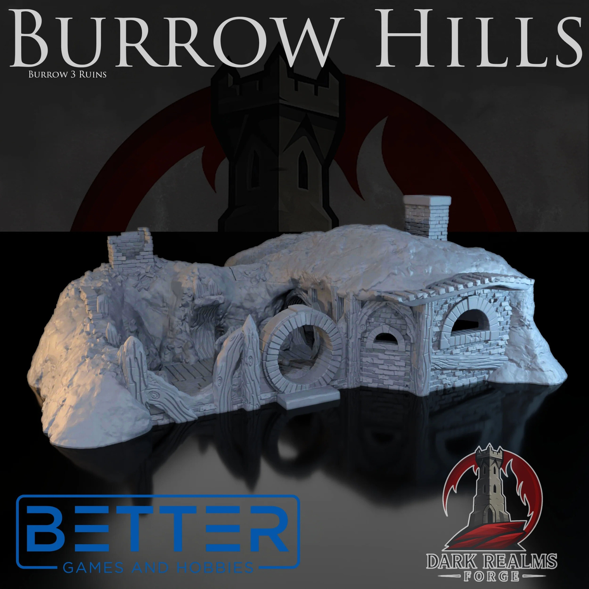House 3 in Ruins - Burrow Hills, Halfling village. Fantasy tabletop terrain