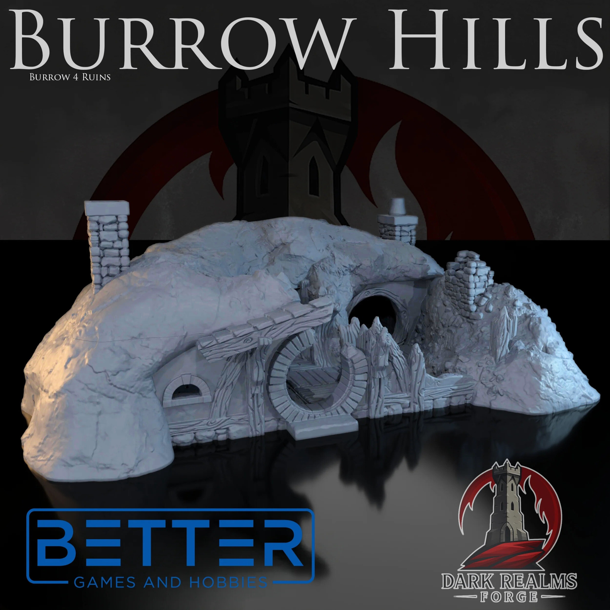 House 4 in Ruins - Burrow Hills, Halfling village. Fantasy tabletop terrain