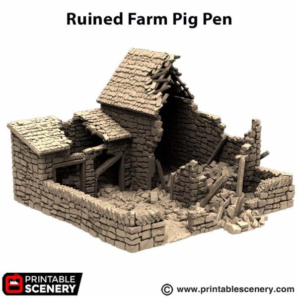 Ruined Farm Pig Pen - (28, 15, or 10mm scale) - King and Country