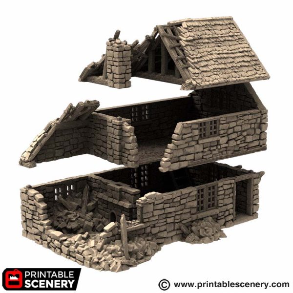 Ruined Holyhock Cottage - (28, 15, or 10mm scale) - King and Country