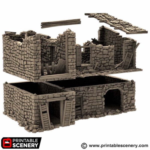 Ruined Kings Stables - (28, 15 or 10mm scale) - King and Country