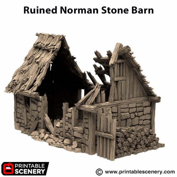 Ruined Norman Stone Barn - (28, 15, or 10mm scale) - King and Country