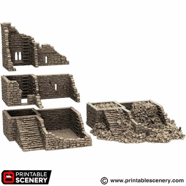 Ruined Norman Stone Fort - (28, 15 or 10mm scale) - King and Country