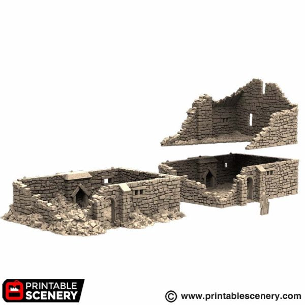 Ruined Norman Stone Manor - (28, 15 or 10mm scale) - King and Country