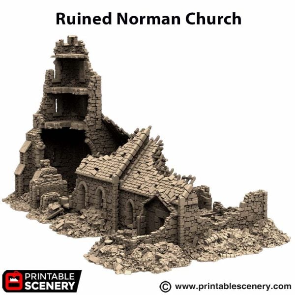 Ruined Norman Church - (28, 15, or 10mm scale) - King and Country