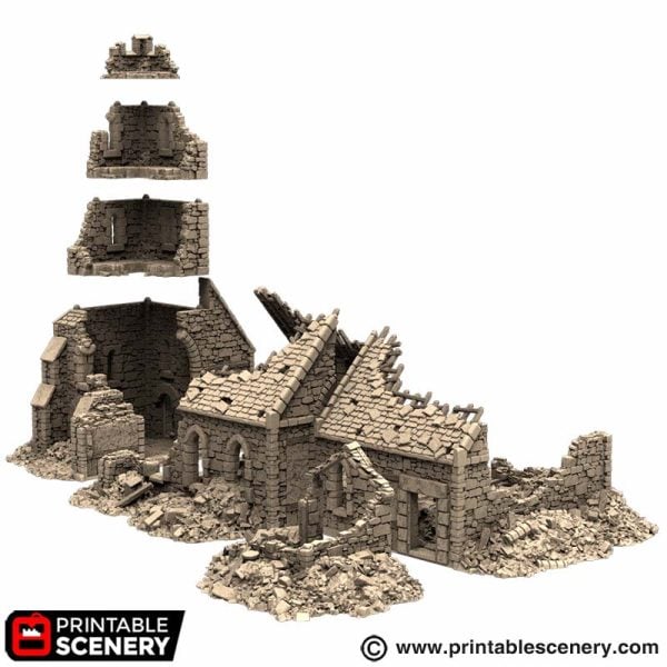 Ruined Norman Church - (28, 15, or 10mm scale) - King and Country