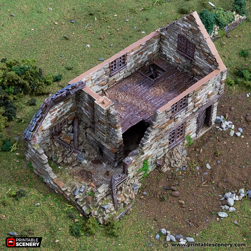 Ruined Holyhock Cottage - (28, 15, or 10mm scale) - King and Country