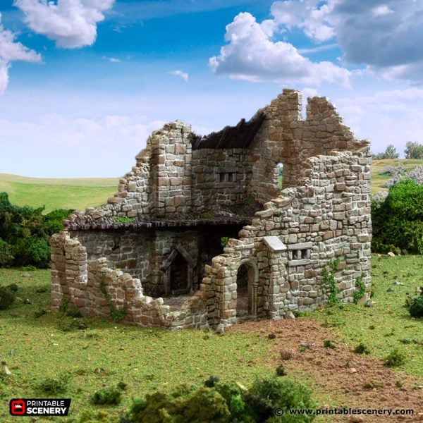 Ruined Norman Stone Manor - (28, 15 or 10mm scale) - King and Country