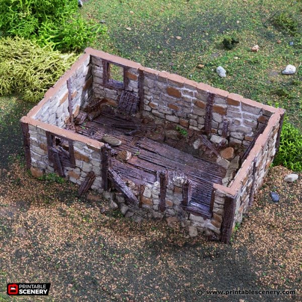 Ruined Norman Stone Barn - (28, 15, or 10mm scale) - King and Country