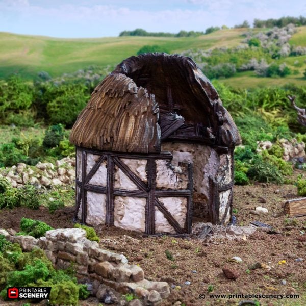 Ruined Small Round House - (28, 15, or 10mm scale) - King and Country