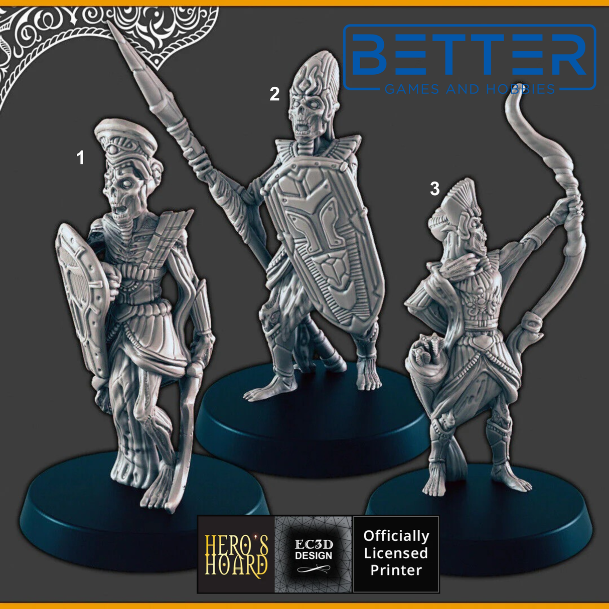 Undead Desert Warriors - 28mm scale 3d printed miniatures for fantasy wargaming RPG