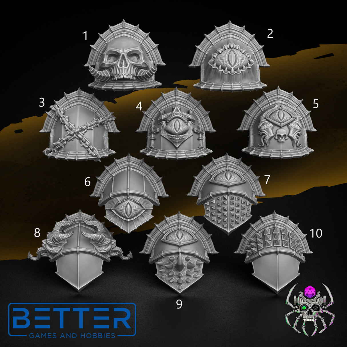 Shoulder Pads, Set 1 - Obsidian Conquerors. Conversion parts for sci-fi wargaming, 2nd born marine