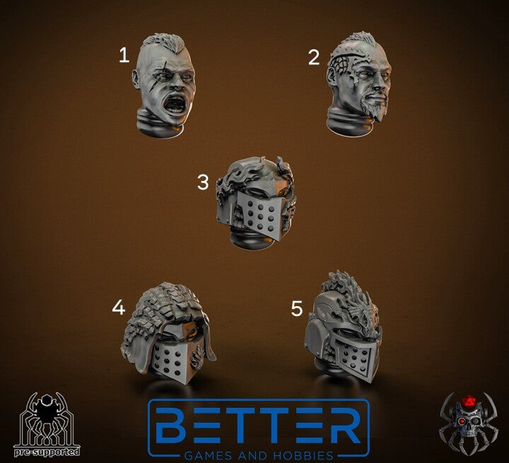 Heads, Flame Lizards - Blade Masters Conversion parts for sci-fi wargaming, 2nd born marine