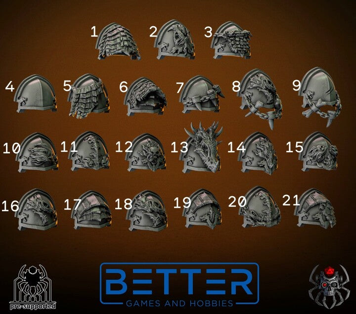 Shoulder Pads, Flame Lizards - Battle Squad. Conversion parts for sci-fi wargaming, 2nd born marine