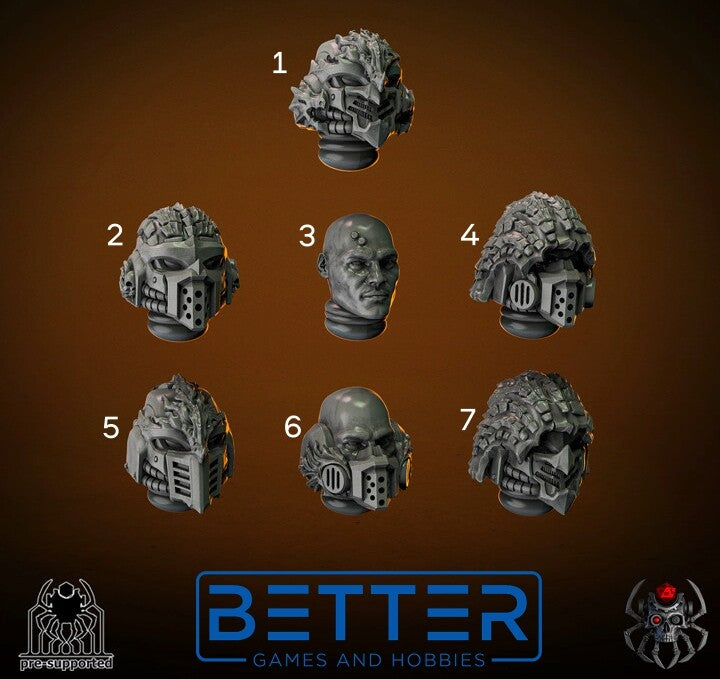 Heads, Flame Lizards - Battle Squad. Conversion parts for sci-fi wargaming, 2nd born marine