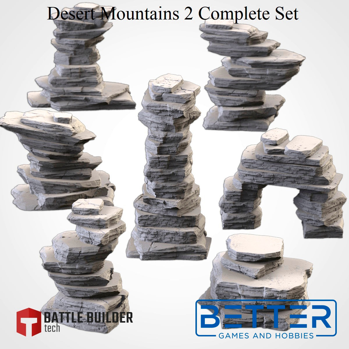 Desert Mountains 2, (32, 28, 15 & 10mm Scale) 3d printed terrain. Fantasy Sci-fi and Historical wargames, RPG