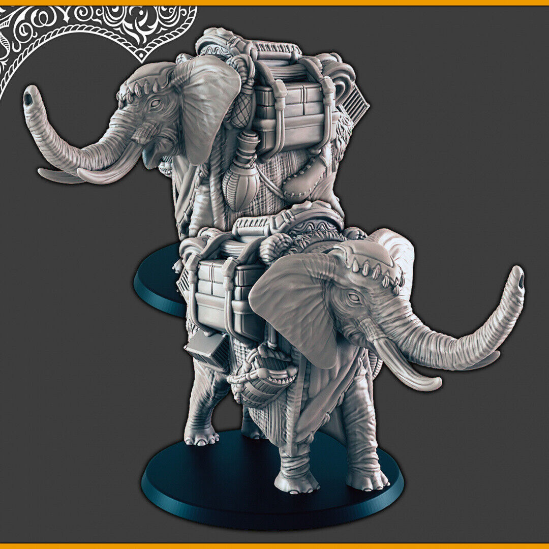 Elephants - 28mm scale 3d printed miniatures for fantasy wargaming RPG