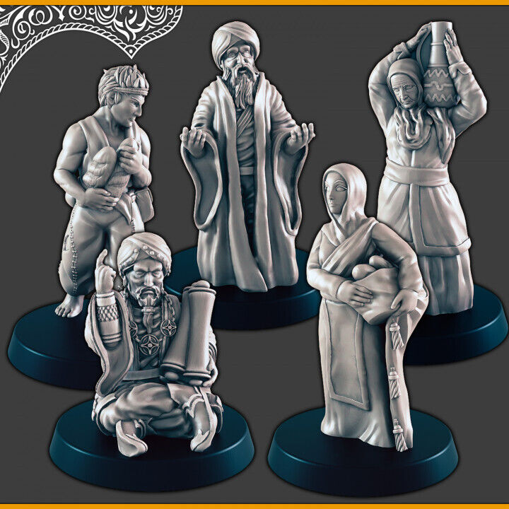 Desert Civilians - 28mm scale 3d printed miniatures for fantasy wargaming RPG