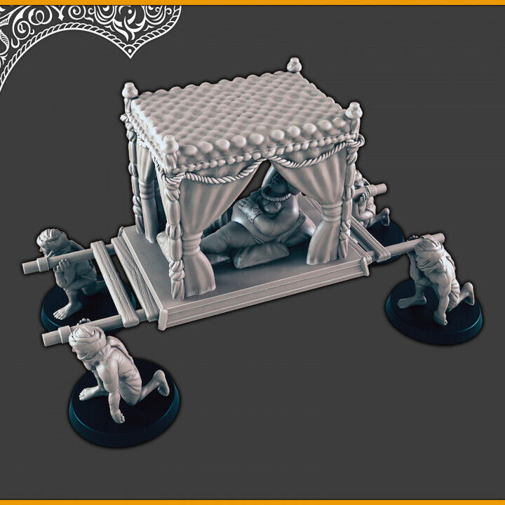 Noble on Palanquin 28mm scale 3d printed miniature for fantasy wargaming RPG