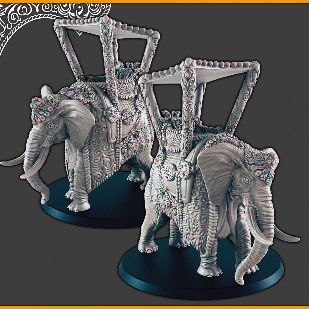 Elephants - 28mm scale 3d printed miniatures for fantasy wargaming RPG