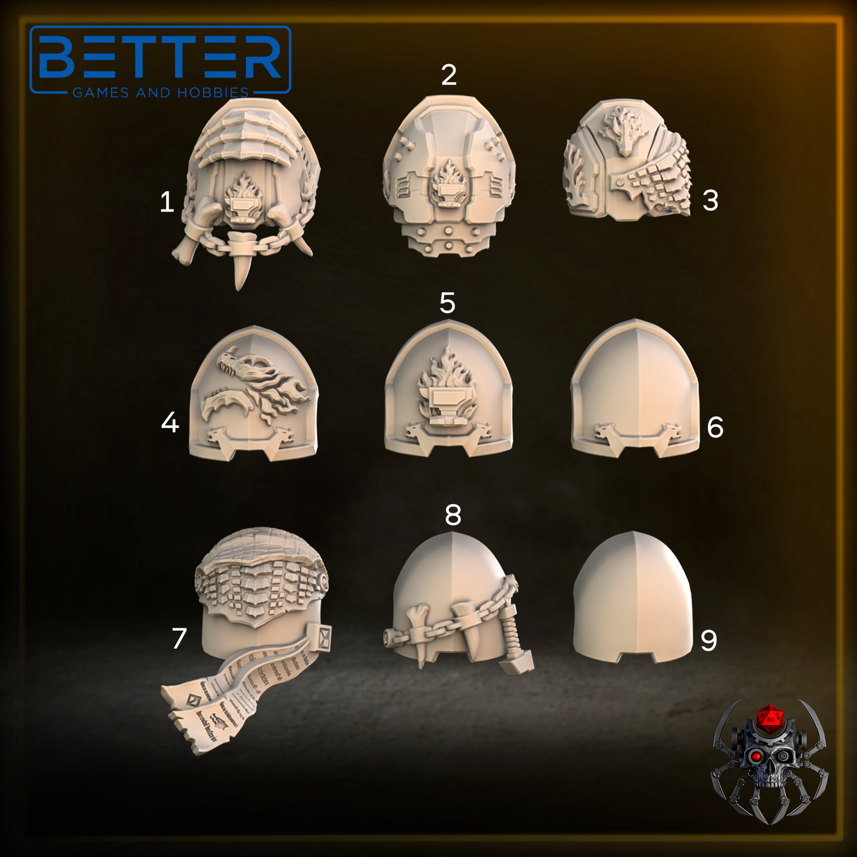 Shoulder Pads. Flame Lizards - Liquidator Commander. Conversion parts for sci-fi wargaming, 2nd born marine