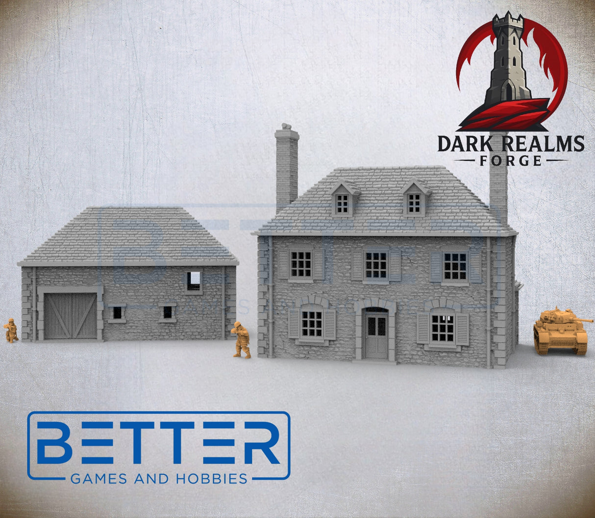 Overlord 1944, Farmhouse & Barn - 32, 28, 15 and 10mm Scale, for Fantasy, Historical terrain RPG