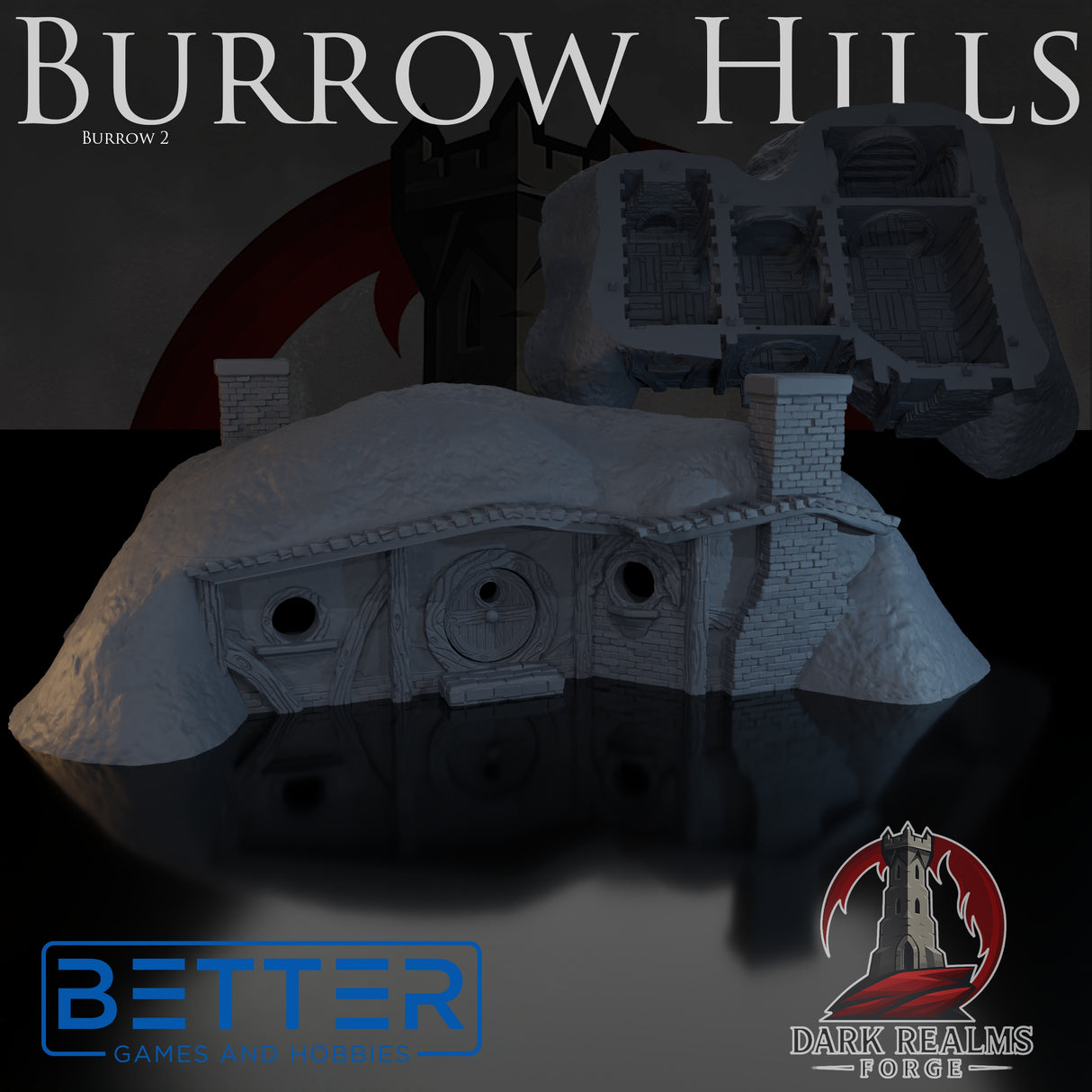 Burrow 2 - Burrow Hills, Halfling village. Fantasy tabletop terrain