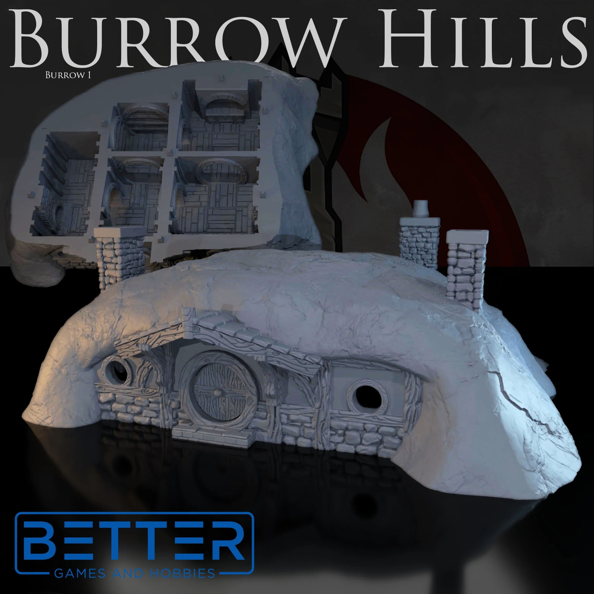 Burrow 1 - Burrow Hills, Halfling village. Fantasy tabletop terrain