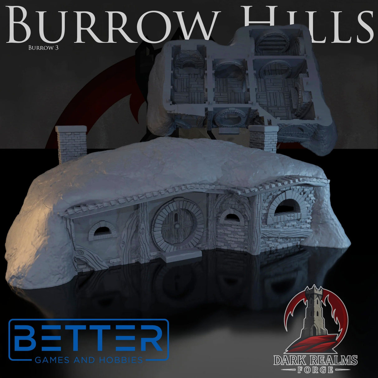 Burrow 3 - Burrow Hills, Halfling village. Fantasy tabletop terrain