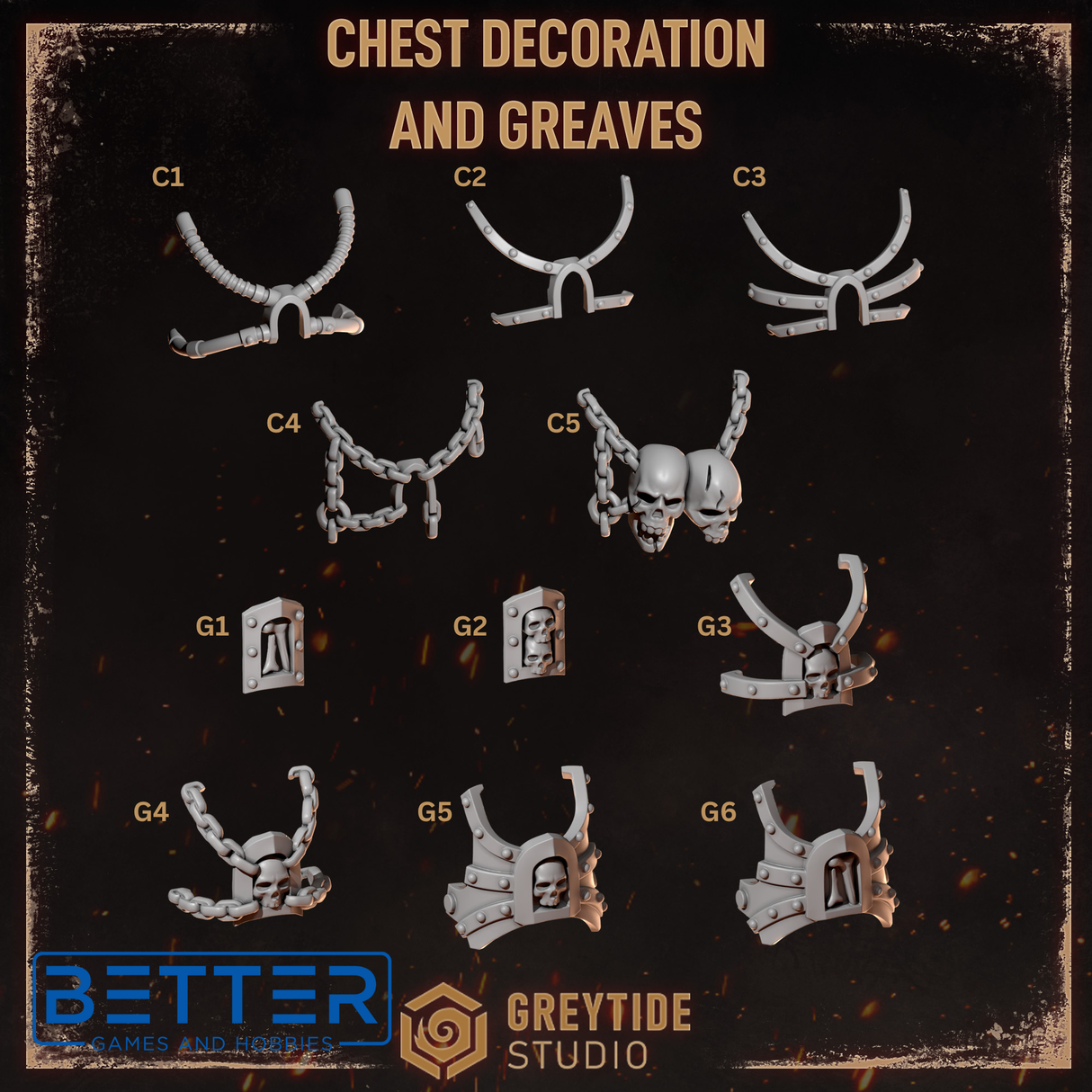 Chest Decorations & Greaves - Cursed Company Conversion parts for Sci-Fi wargaming