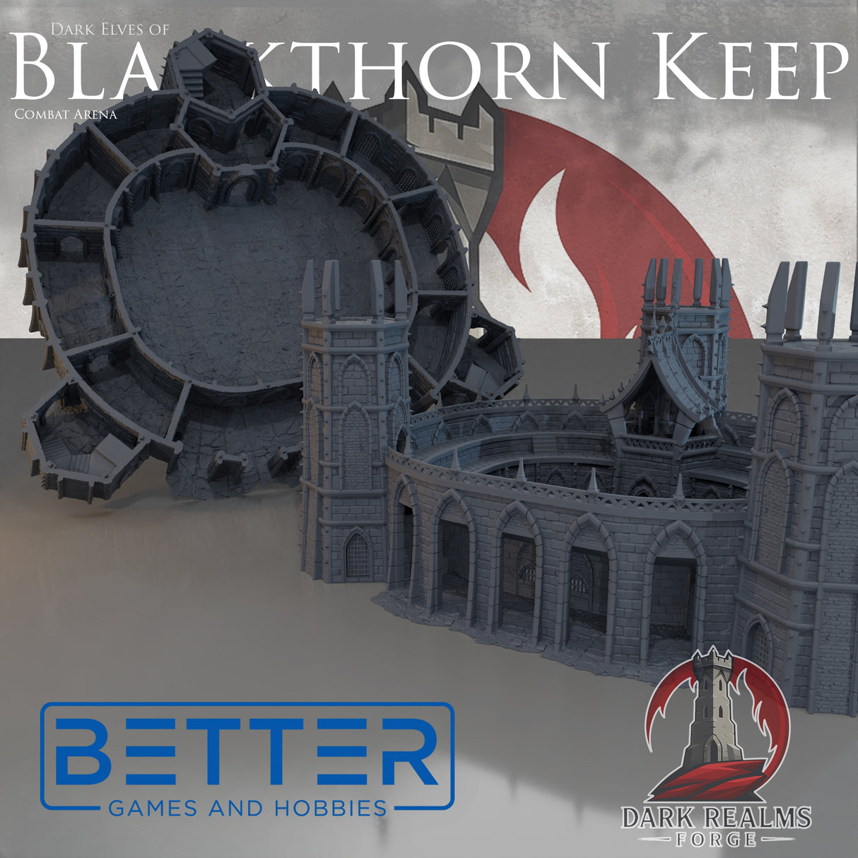 Blackthorn Keep, Combat Arena - 28, 15 and 10mm Scale for Fantasy, Dark Elven terrain RPG