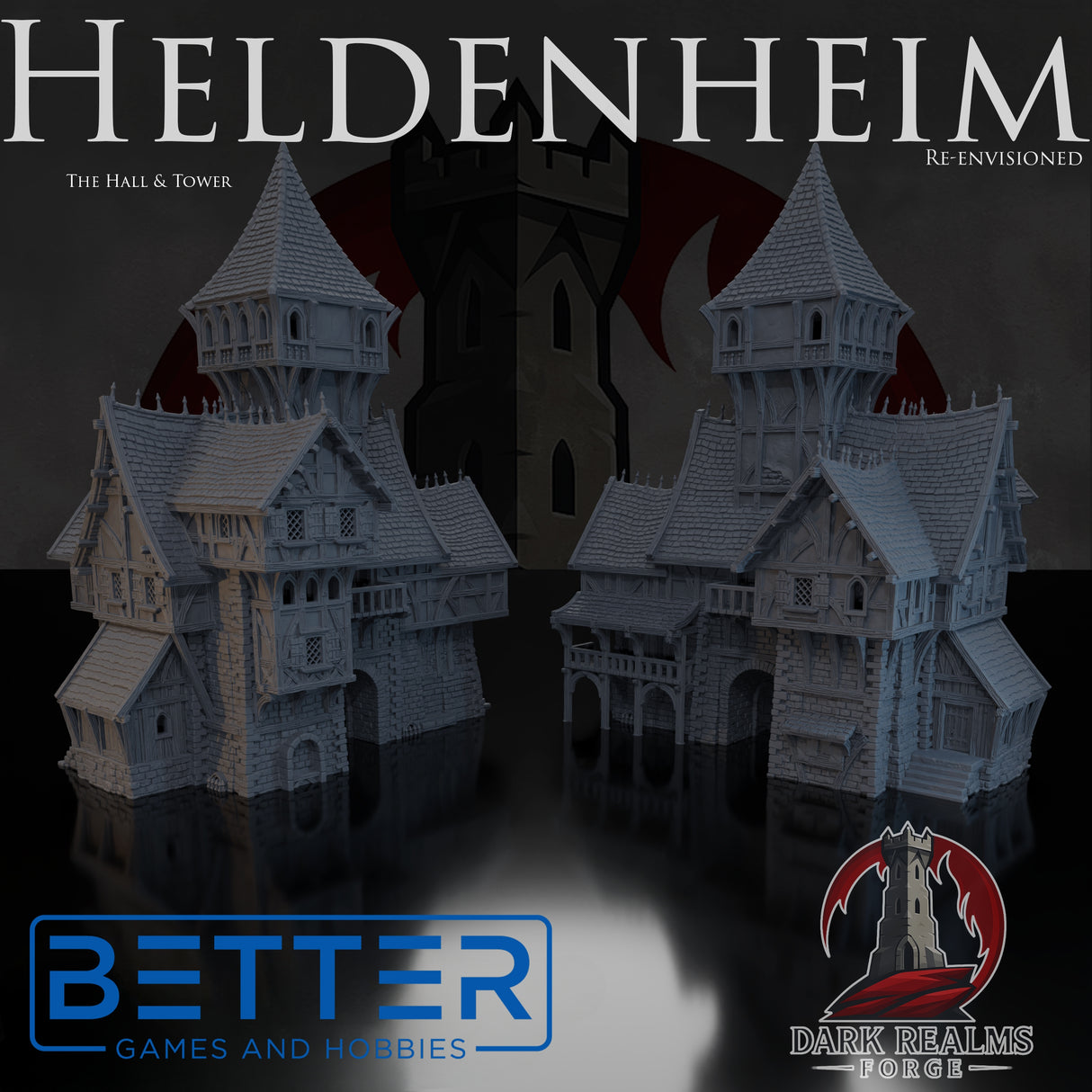 Heldenheim - Hall & Tower. 32, 28, 15 & 10mm scale for Fantasy terrain, RPG