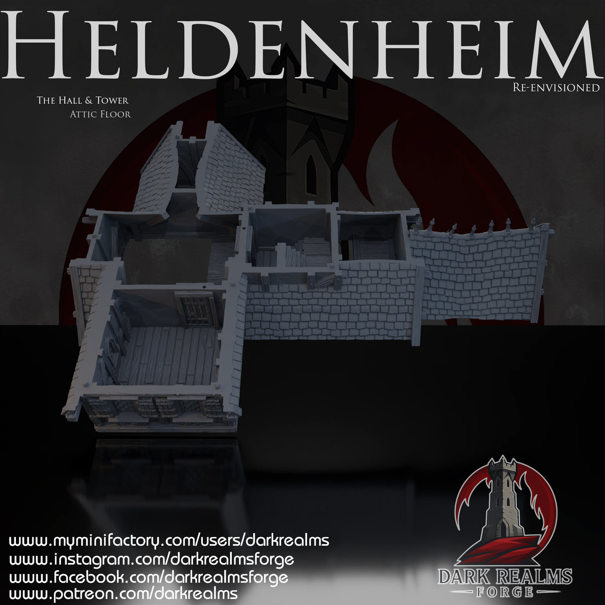 Heldenheim - Hall & Tower. 32, 28, 15 & 10mm scale for Fantasy terrain, RPG