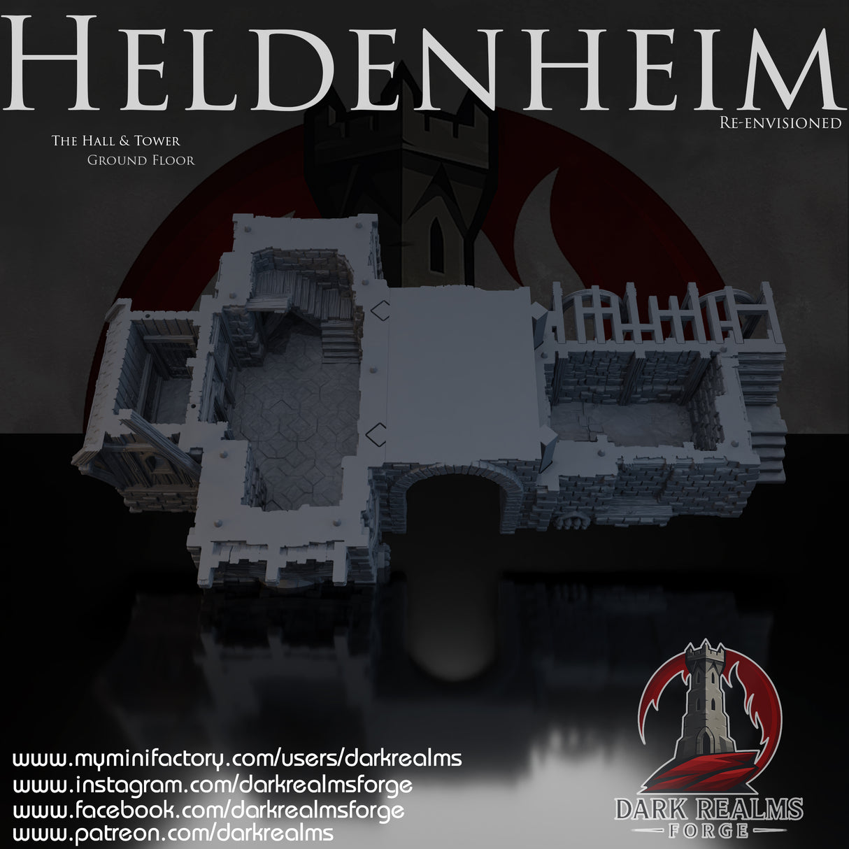 Heldenheim - Hall & Tower. 32, 28, 15 & 10mm scale for Fantasy terrain, RPG