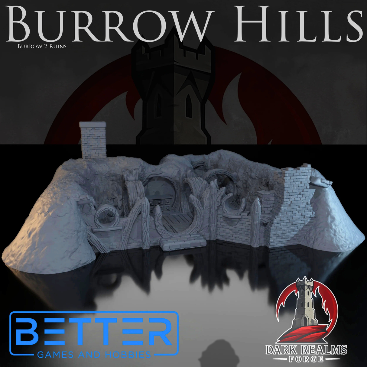 House 2 in Ruins - Burrow Hills, Halfling village. Fantasy tabletop terrain